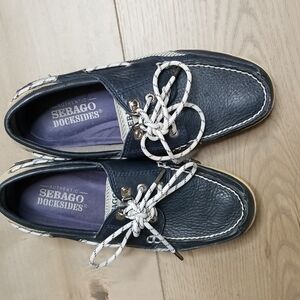 SEBAGO Docksides Women's Boat Shoes marine blue and white